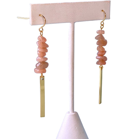 peach moonstone gold dangle earrings for self love and energy healing