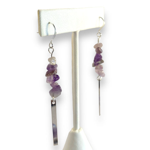 Silver Amethyst gemstone dangle earrings