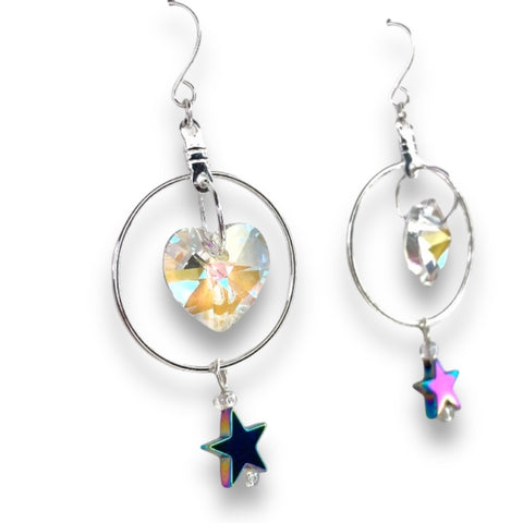 cosmic crystal heart gemstone hoop earrings