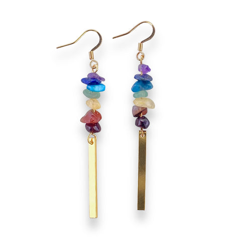 rainbow chakra gemstone gold earrings for self love