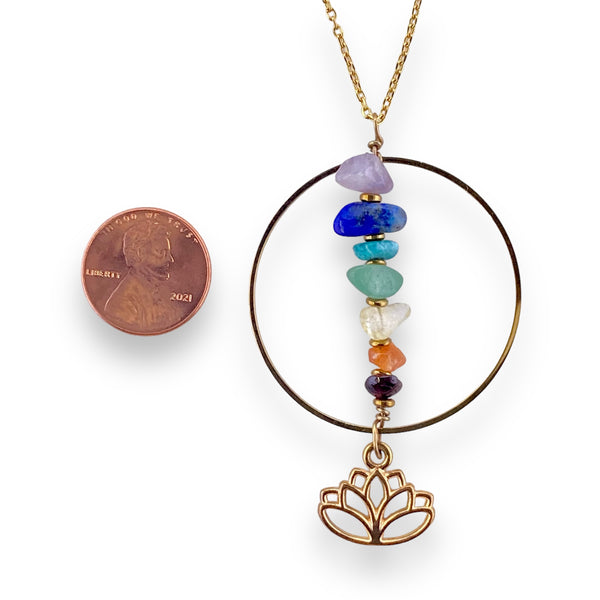 Rainbow chakra gemstone gold lotus necklace for self love, pride, and spirituality