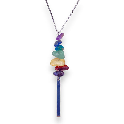 Rainbow chakra gemstone silver necklace for self love, pride, and spirituality
