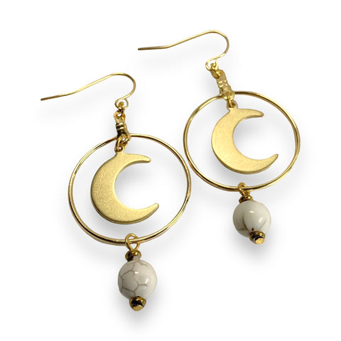 gold moon howlite gemstone earrings for self love